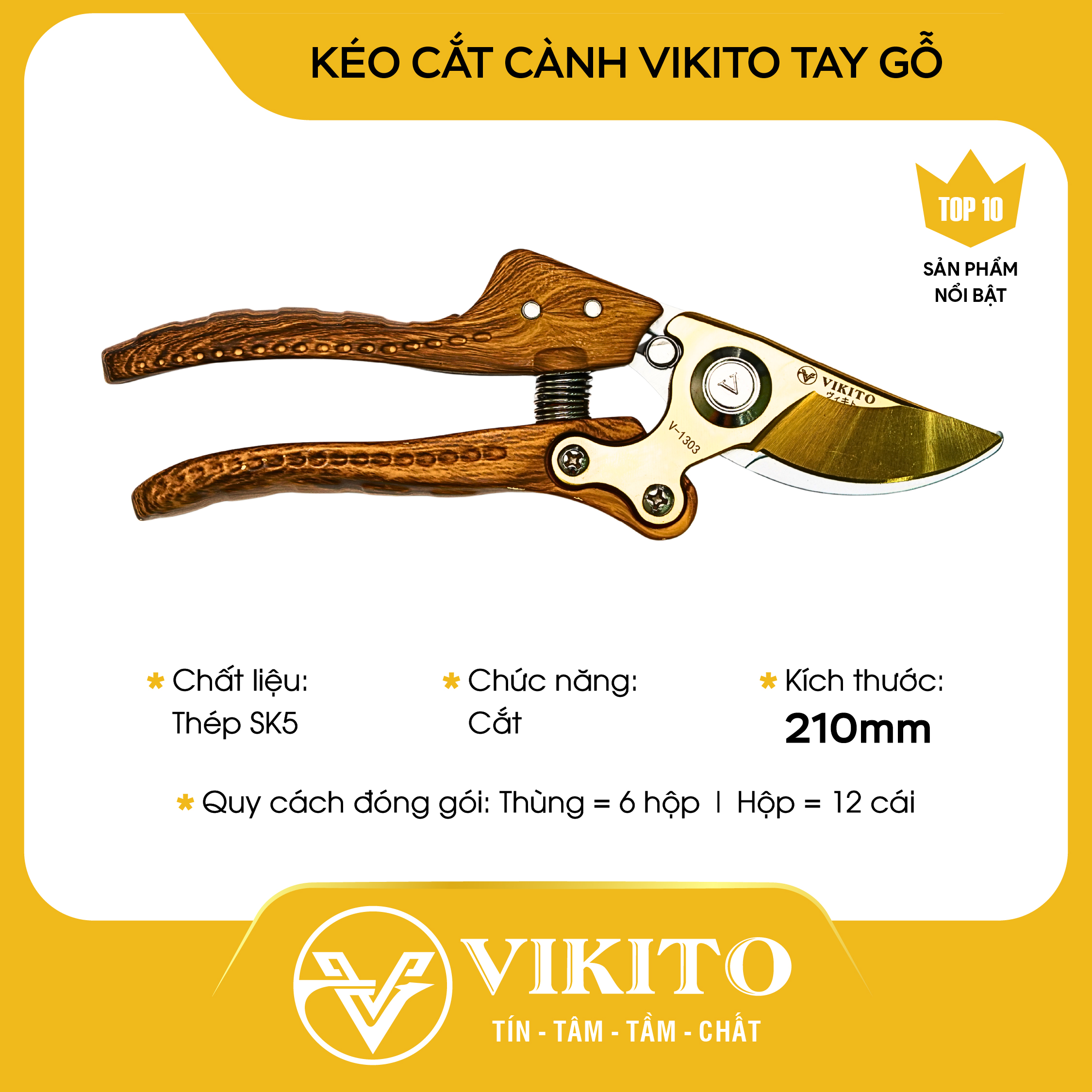 Kéo cắt cành VIKITO 109T tay gỗ